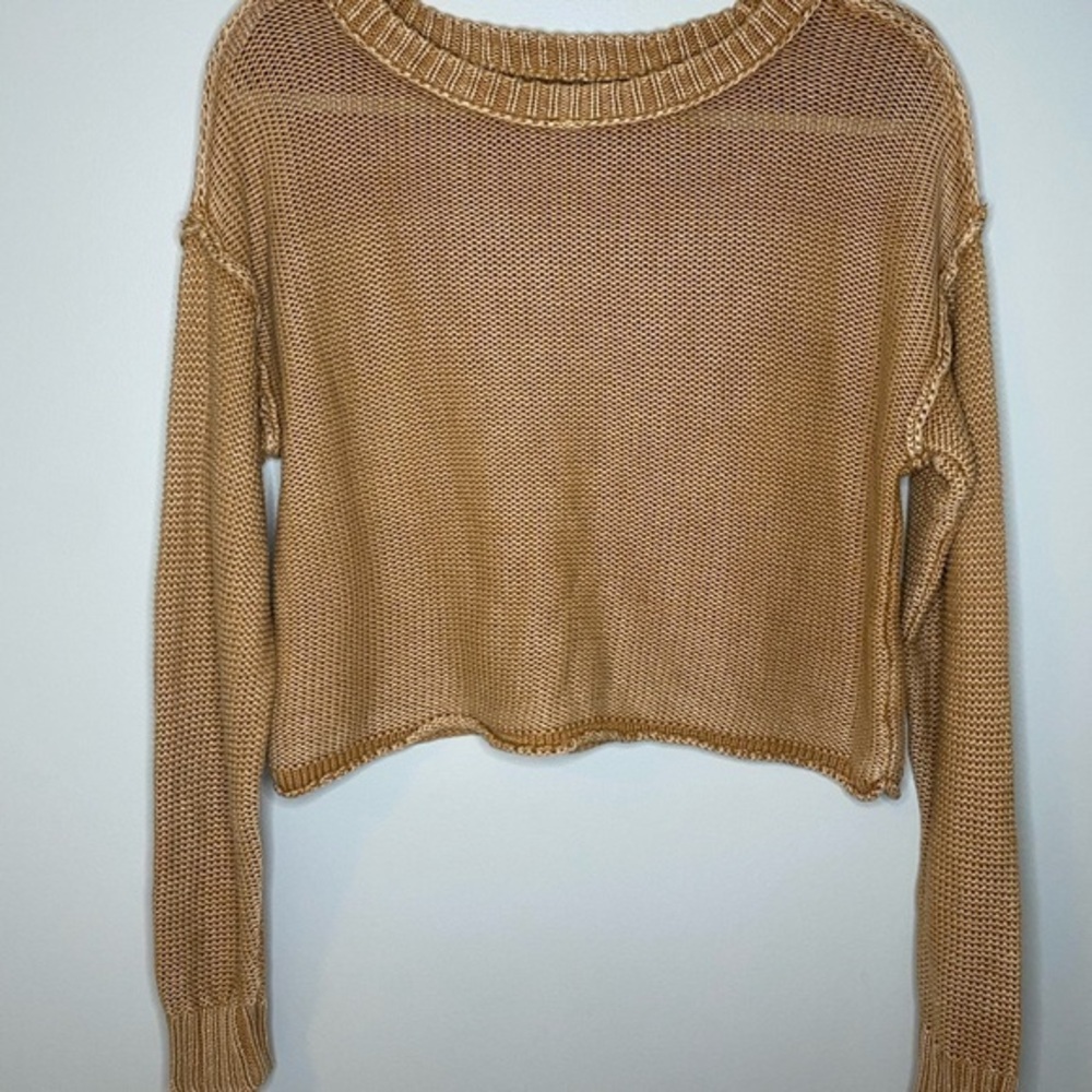 American Eagle Tan Cropped Knit Sweater Size Small